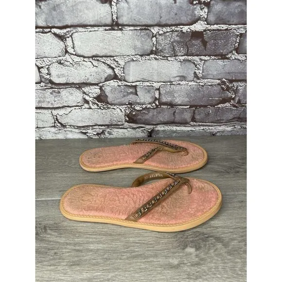 CHANEL Lambskin CC Chain Pink Leather Designer Thong Sandals Women’s Sz 40EU/9.5