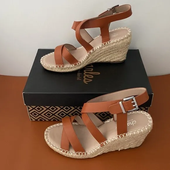 CHARLES BY CHARLES DAVID Norway Ankle Strap Espadrille Wedge Sandals Brown Sz 8