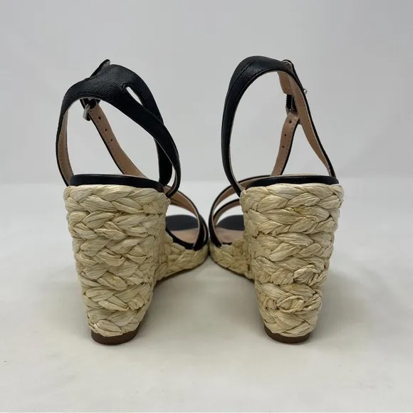 Charles David Rylee Ankle Strap Espadrille Wedge Sandals in Black Leather - NWT
