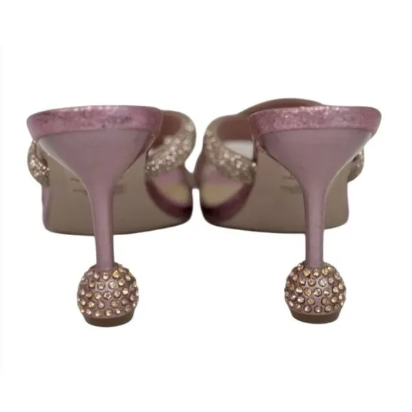 CHASE CHLOE / Olla-1 / Pink / Rhinestone Embellished Cross-Strap / Heeled Sandal