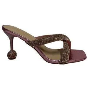 CHASE CHLOE / Olla-1 / Pink / Rhinestone Embellished Cross-Strap / Heeled Sandal