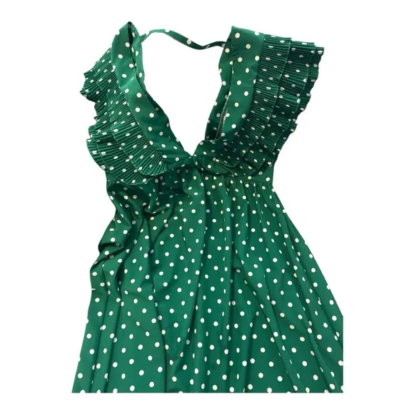 Chic Green Polka Dot Ruffle Maxi Dress – Retro Coquette Vibes