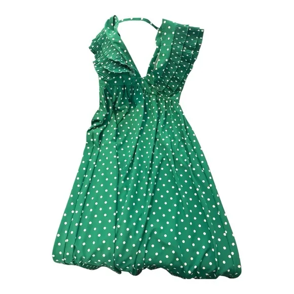 Chic Green Polka Dot Ruffle Maxi Dress – Retro Coquette Vibes