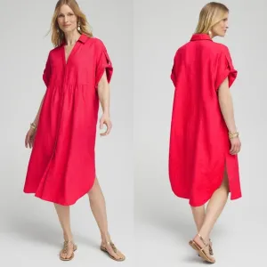 Chico's Linen Roll Tab Dolman Midi Dress Women's 20 Quiet Luxury Coastal Grandma