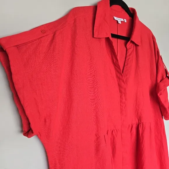 Chico's Linen Roll Tab Dolman Midi Dress Women's 20 Quiet Luxury Coastal Grandma