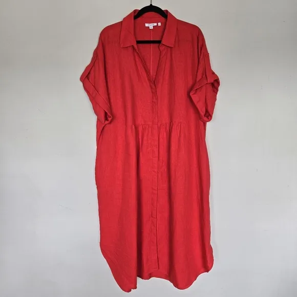 Chico's Linen Roll Tab Dolman Midi Dress Women's 20 Quiet Luxury Coastal Grandma
