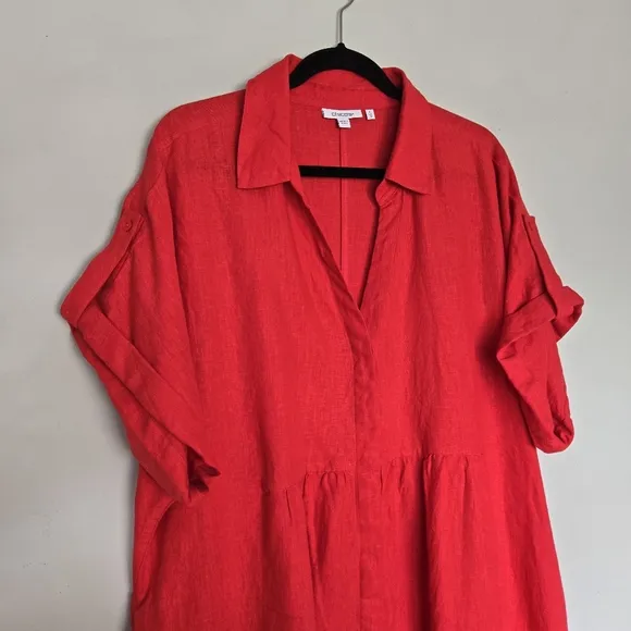 Chico's Linen Roll Tab Dolman Midi Dress Women's 20 Quiet Luxury Coastal Grandma