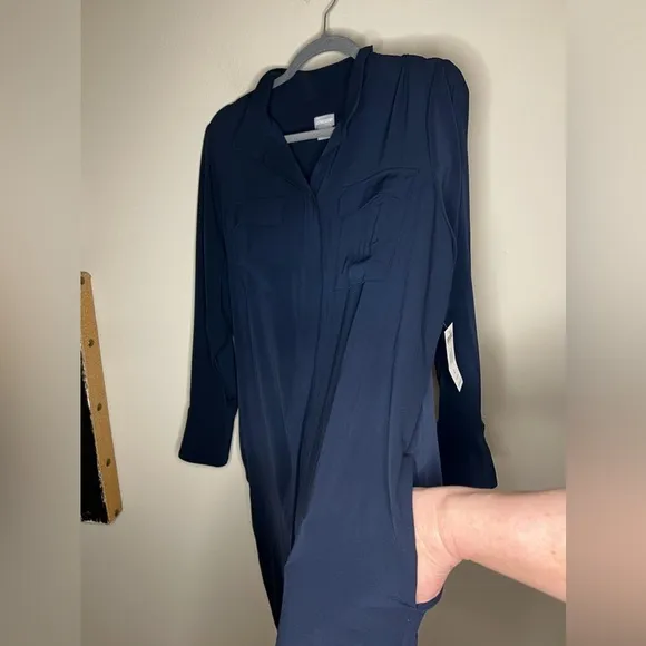 Chico’s Navy Button Cuff Shirt Utility Dress Medium