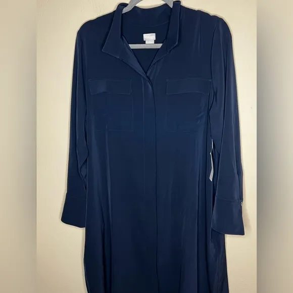 Chico’s Navy Button Cuff Shirt Utility Dress Medium