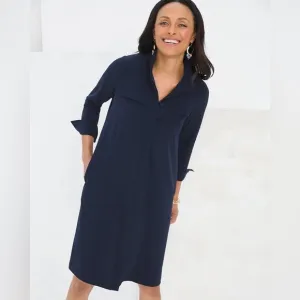 Chico’s Navy Button Cuff Shirt Utility Dress Medium