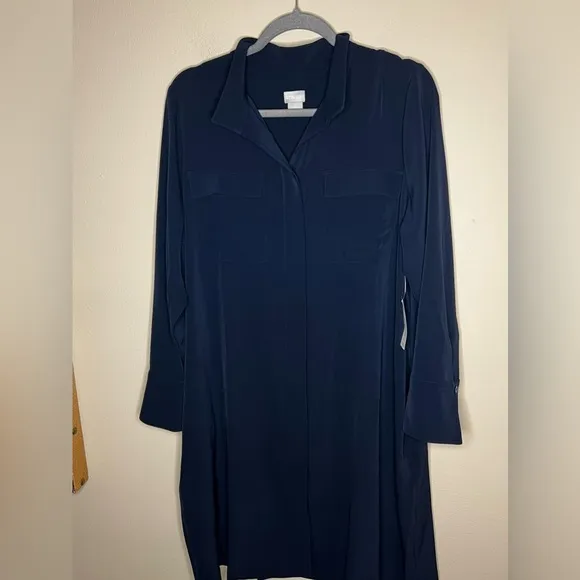 Chico’s Navy Button Cuff Shirt Utility Dress Medium