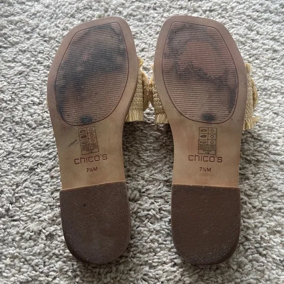 Chico's Raffia and Seashell Slide Sandals Size 7.5  Gently Loved