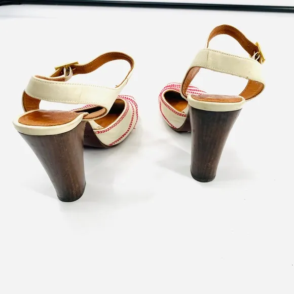 Chie Miharie Abba White Leather Block Heel Peep Toe Ankle Strap Sandals Size 37