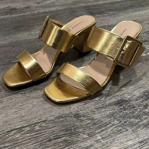 Chinese Laundry NWOB gold buckle heel sandals 7.5