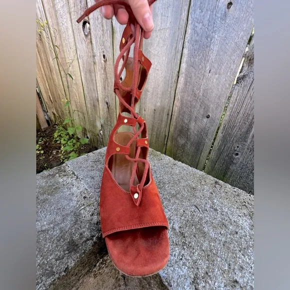 Chloé Foster Cinnamon Suede Gladiator Wedge Sandal 37