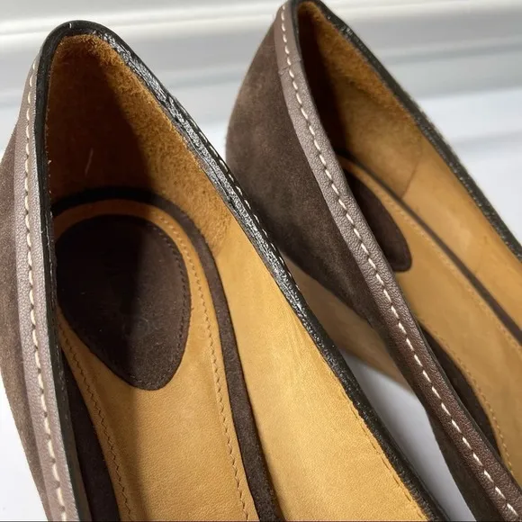 Chloe Brown suede leather 8 mm wedge slip on heel sandals size 37.5
