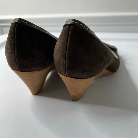 Chloe Brown suede leather 8 mm wedge slip on heel sandals size 37.5