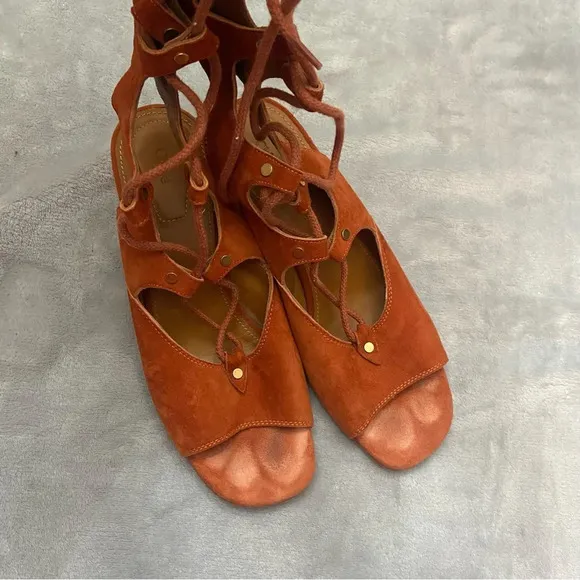 Chloe Rust Orange Suede Leather Lettonia Gladiator Wedge Sandals Size 38