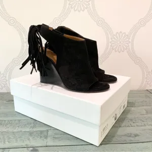 Chloe Sandals Wedge Suede Fringe Black 6.5