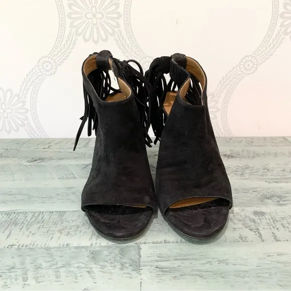 Chloe Sandals Wedge Suede Fringe Black 6.5