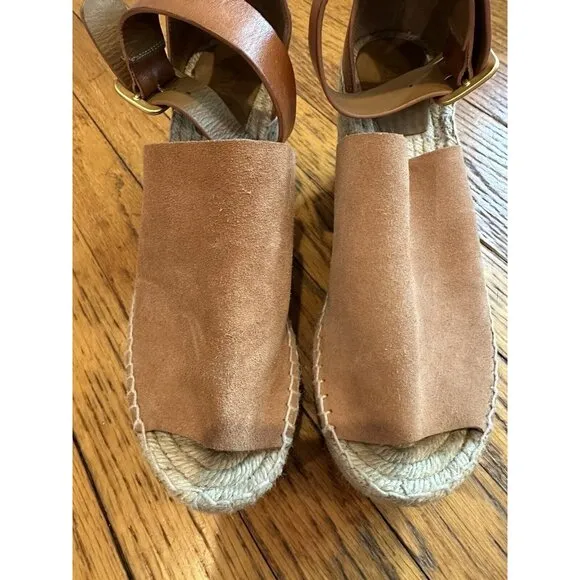 Chloe Womans Brown Leather Wedge Espadrille Sandals EUC Size 40 US size 9.5