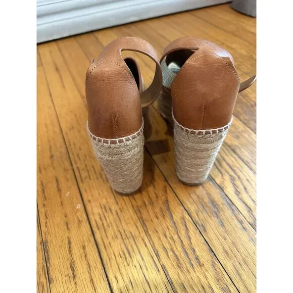 Chloe Womans Brown Leather Wedge Espadrille Sandals EUC Size 40 US size 9.5