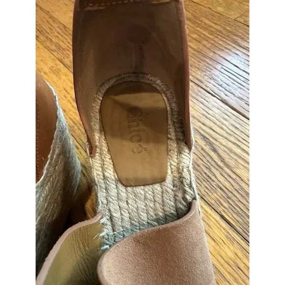 Chloe Womans Brown Leather Wedge Espadrille Sandals EUC Size 40 US size 9.5