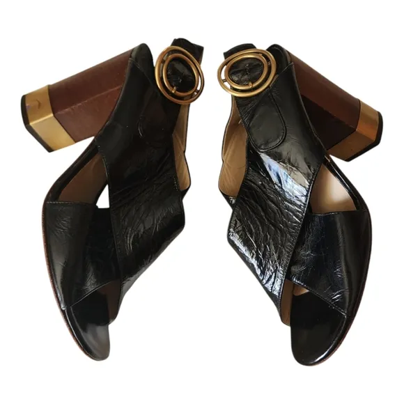 Chloe' Wood Heel Patent Leather Sandals