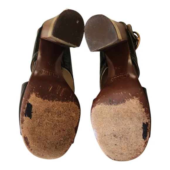 Chloe' Wood Heel Patent Leather Sandals