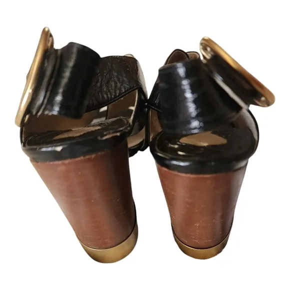 Chloe' Wood Heel Patent Leather Sandals
