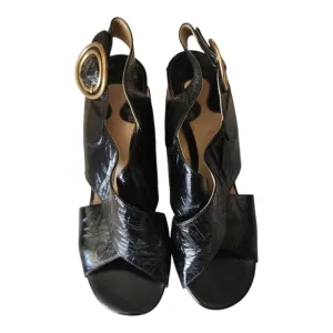 Chloe' Wood Heel Patent Leather Sandals