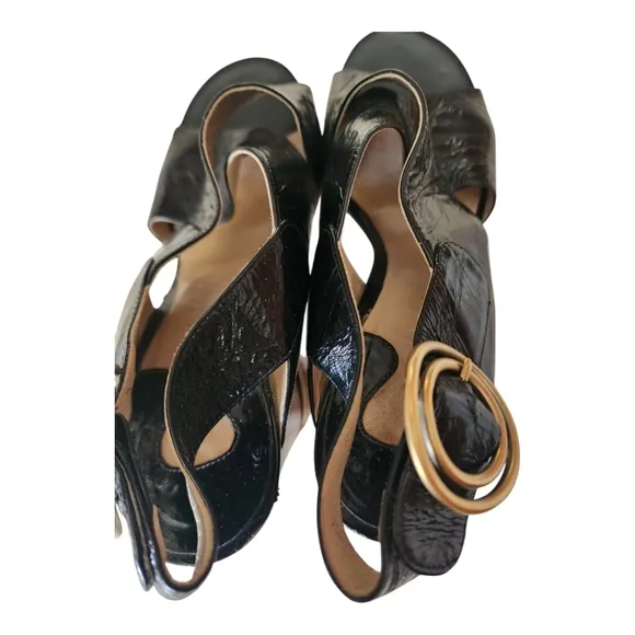 Chloe' Wood Heel Patent Leather Sandals