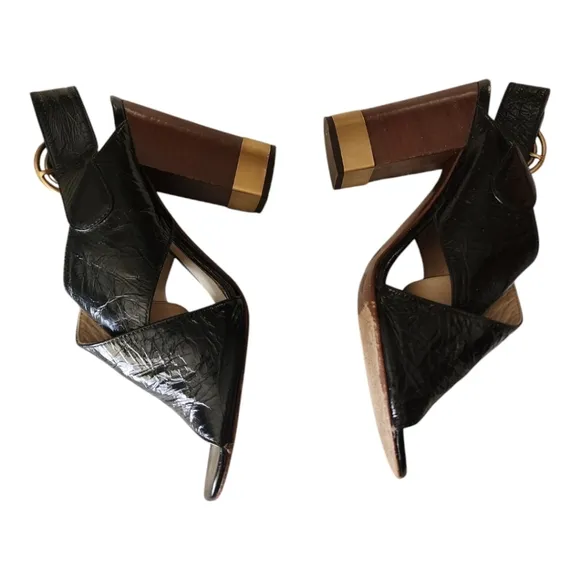 Chloe' Wood Heel Patent Leather Sandals