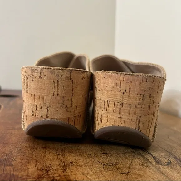 Chocolat Blu Melissa cork wedge sandals with sand color straps, sz 10, GUC