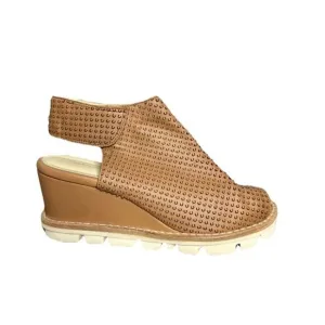Chocolat Blu tan perforated saddle leather wedge ankle strap sandals 40 new