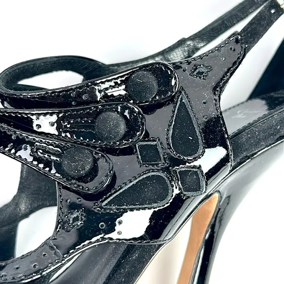 CHRISTIAN DIOR Black Patent Leather Suede Strappy Heels Pumps Sandals 37,5 US5,5