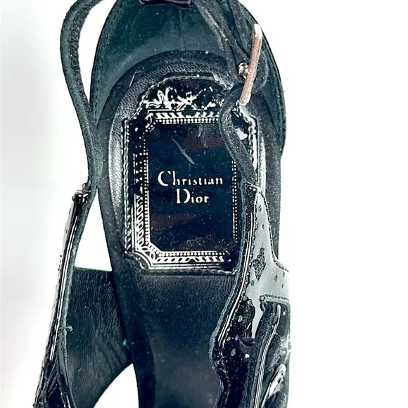 CHRISTIAN DIOR Black Patent Leather Suede Strappy Heels Pumps Sandals 37,5 US5,5