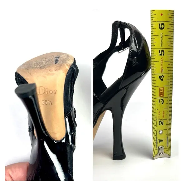 CHRISTIAN DIOR Black Patent Leather Suede Strappy Heels Pumps Sandals 37,5 US5,5