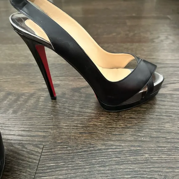 Christian Louboutin Black Leather Very Croise Slingback Platform Sandals
