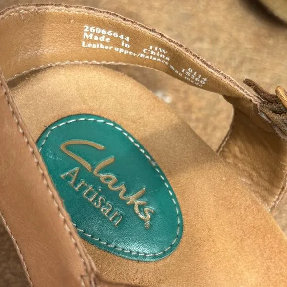 Clarks Artisan Leather Wedge Sandals Caslynn Regina Size 11 W Turquoise Beige