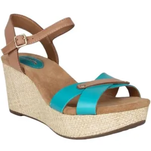 Clarks Artisan Leather Wedge Sandals Caslynn Regina Size 11 W Turquoise Beige