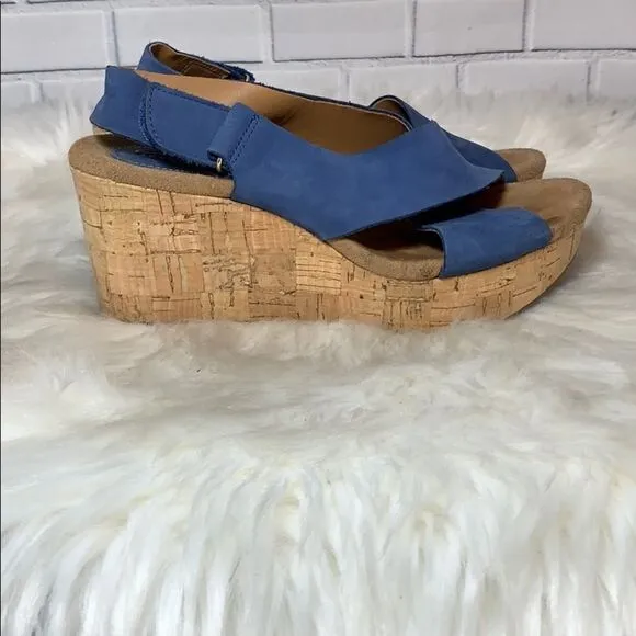 Clarks Artisan Annadel Blue Suede Platform Sandals