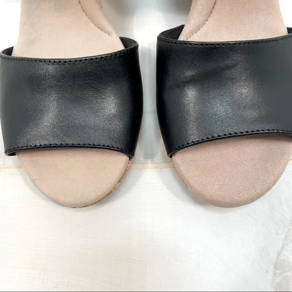 Clarks Black Leather Lafley Lily Wedge Sandals Sz 9