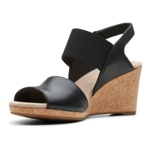 Clarks Black Leather Lafley Lily Wedge Sandals Sz 9