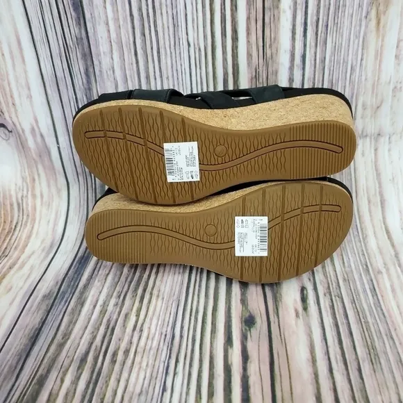 CLARKS Black Un Capri Step Nubuck Wedge Sandals