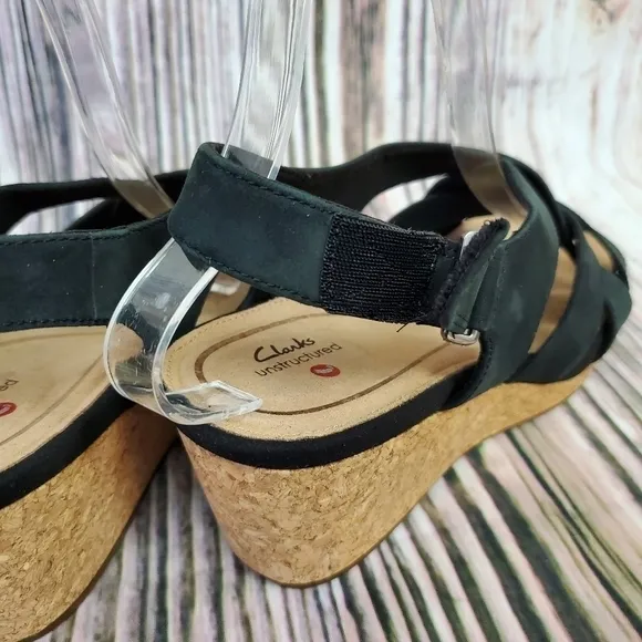 CLARKS Black Un Capri Step Nubuck Wedge Sandals