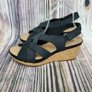 CLARKS Black Un Capri Step Nubuck Wedge Sandals