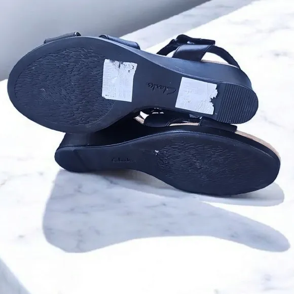 Clarks Collection Wedge Sandals Criss Cross Adjustable Black Size 8.5 MSRP $95
