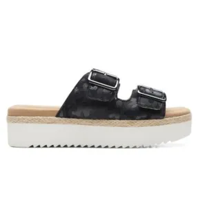 CLARKS Lana Beach Black camouflage leather platform sandals|7