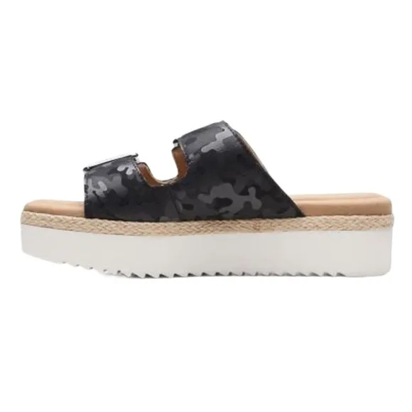 CLARKS Lana Beach Black camouflage leather platform sandals|7